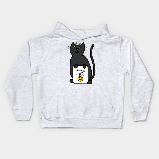 Cute Cat with Anti Drugs Message Kids Hoodie by ellenhenryart